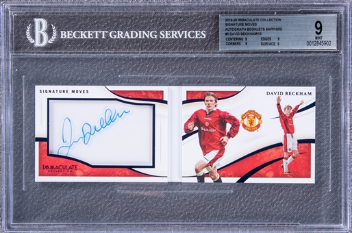 2019-20 Panini Immaculate Collection "Signature Moves" Autograph Booklets Sapphire #SMA-DB David Beckham Signed Booklet Card (#05/10) - BGS MINT 9/BGS 9
